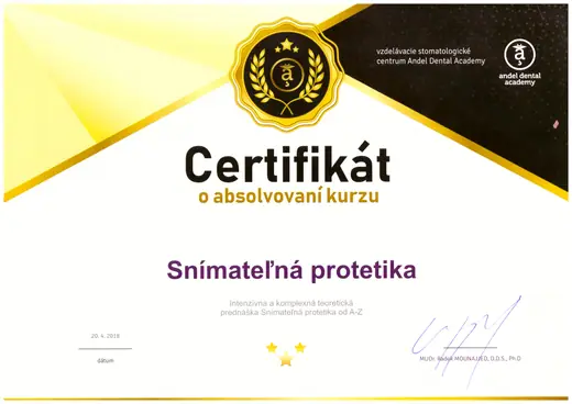 Snímateľná protetika od A po Z – Andel Dental Academy, 2018