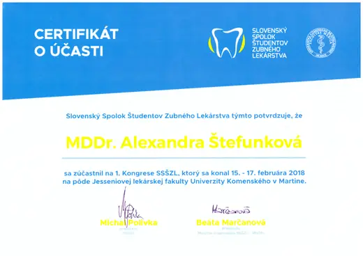 1. kongres Slovenského spolku študentov zubného lekárstva – Jesseniova lekárska fakulta UK, Martin, 2018
