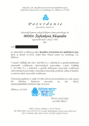 Razidlové provizórium pre každodennú prax – Slovenská komora zubných lekárov, 2018
