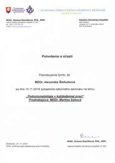 Pedostomatológia v každodennej praxi – Lekárska fakulta SZU, Bratislava, 2018